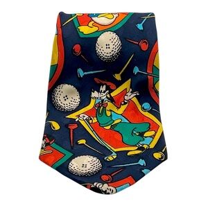 Vintage Disney Tie Mickey Mouse Golf Silk Novelty Retro 90s Preppy Country Club
